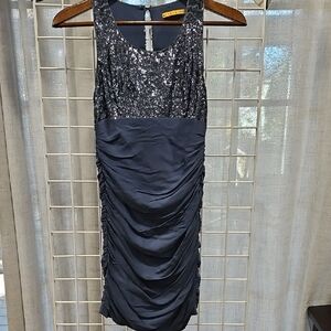 Alice + Olivia Navy Sequin Bodice Ruched Midi-mini Dress